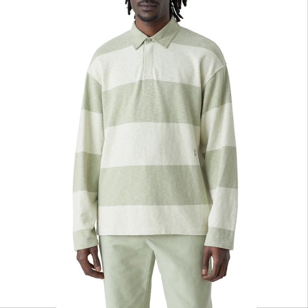 CLOSED Rugby Polo Long Sleeves SHIRT Size XL Green Stripe Cotton Jersey NEW $170